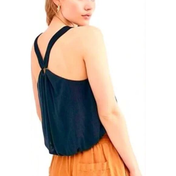 Free People Just A Fling Halter Tank Top Ribbed Bubble Hem Black Size Small - Picture 8 of 8